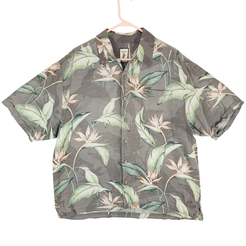 Silk Hawaiian Shirt Men’s XL Tropical Bird of Paradise Camp Collar Jamaica Jaxx